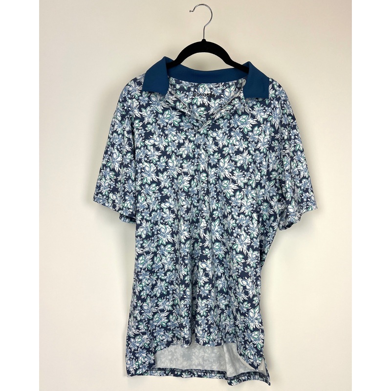MENS Periwinkle, Blue and Green Floral Golf Shirt – Slim Fit Medium