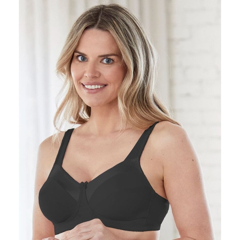 Bestform Satin Trim Wire-free Cotton Bra with Unlined Cups – Black 36B