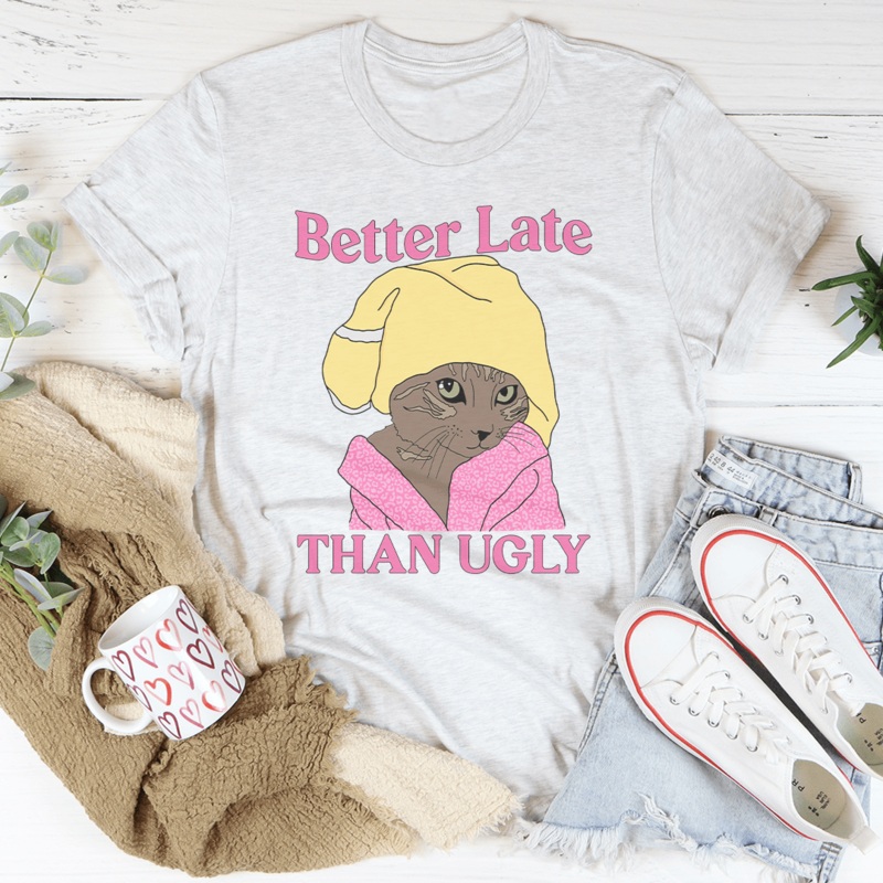 Better Late Than Ugly Kitty Tee Black Heather S