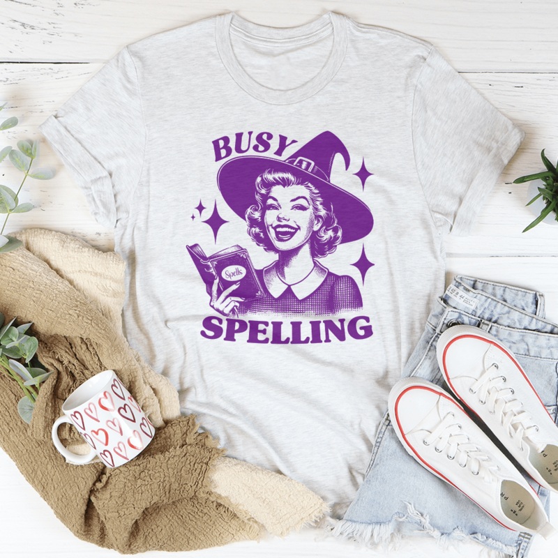 Busy Spelling Tee Heather Prism Peach S