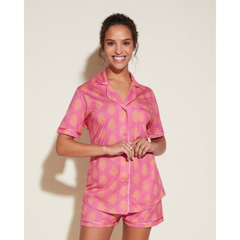 Pigiama Con Top A Maniche Corte E Boxer Rani Pink Medallion XS
