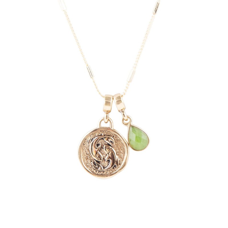 Pisces – Zodiac Green Jade Golden Charm Necklace