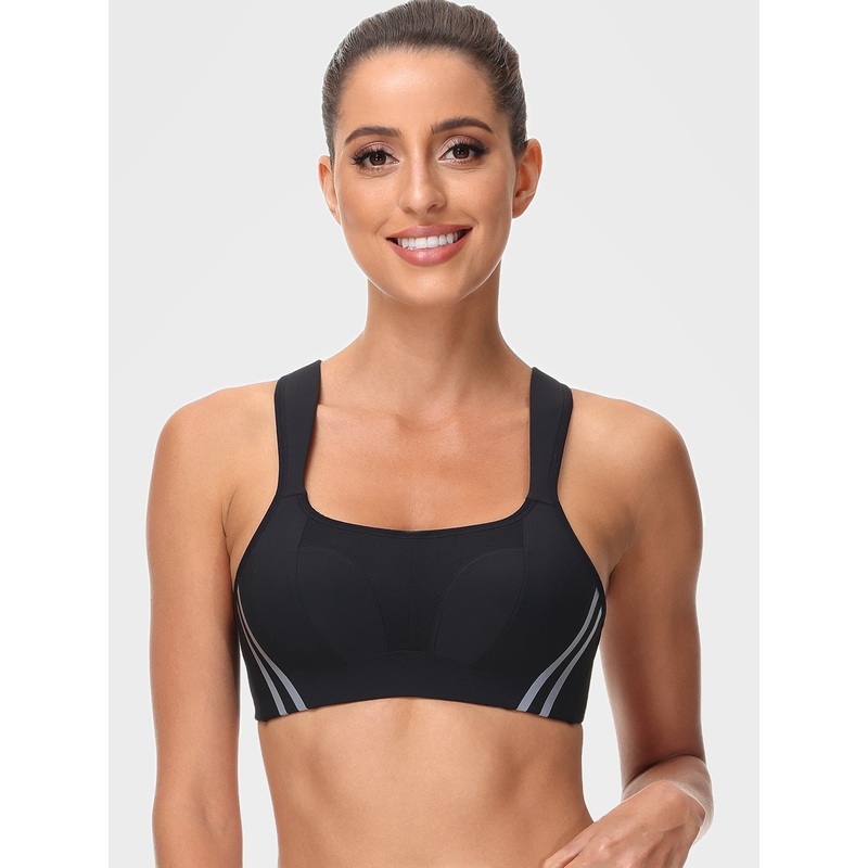 Wirefree Reflective Stripe Bras Plus Size Black 34B