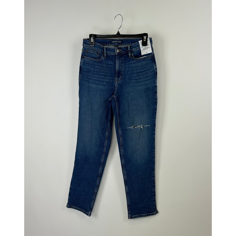 High Rise Straight Denim Jeans With Rip – Size 28