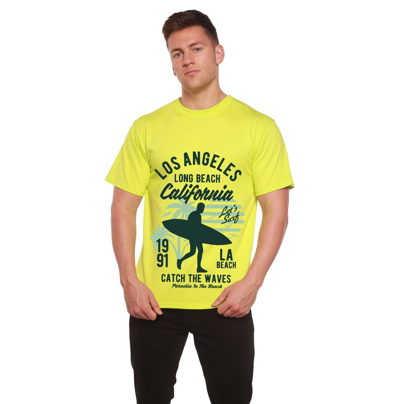 Los Angeles Men’s Bamboo Viscose/Organic Cotton Short Sleeve Graphic T-Shirt Medium Black