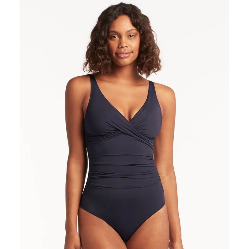 Sea Level Eco Essentials Cross Front A-DD Cup One Piece Swimsuit – Night Sky Navy 4