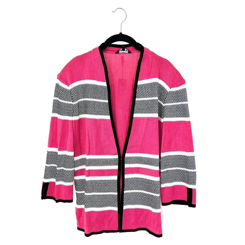 Black And White Striped Pink Cardigan – Size 6/8