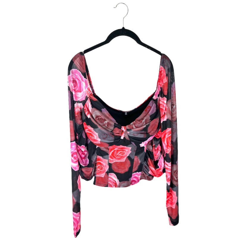 Black Rose Pattern Off Shoulder Top – Size 6/8 and 10/12 Small (size 6/8)