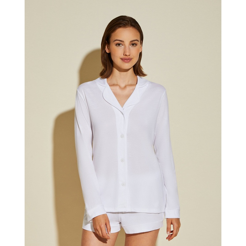 Conjunto De Pijama Con Camisa De Manga Larga Y Pantalones Cortos White/White XS