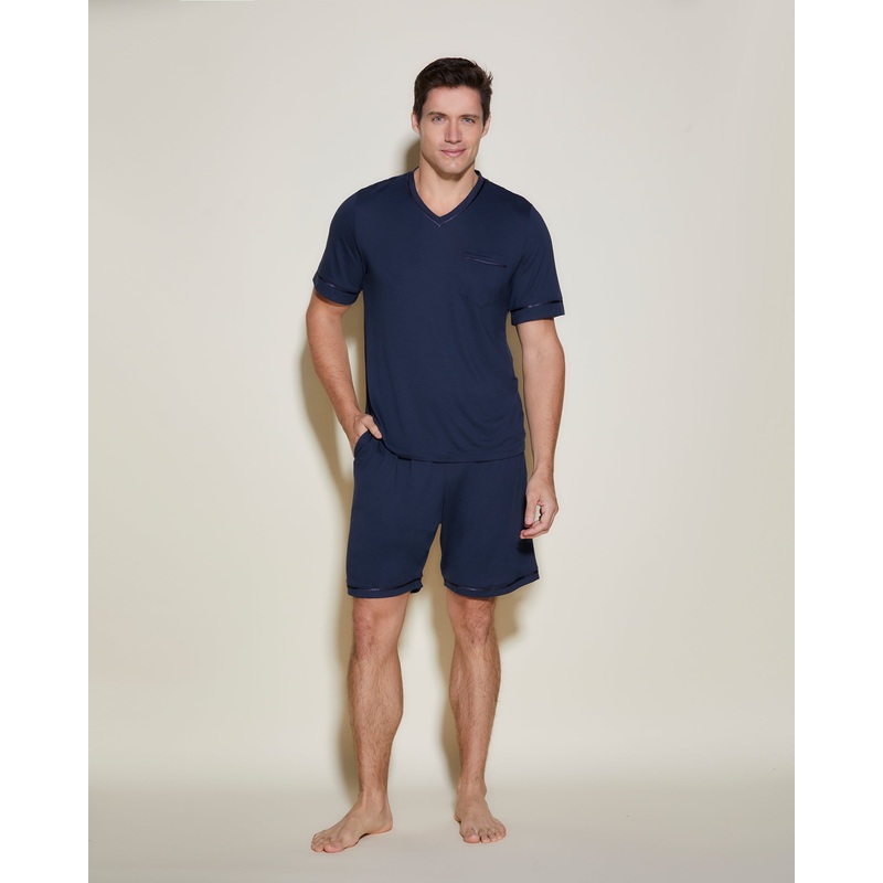 Conjunto De Pijama Para Hombre Con Camisa De Manga Corta Y Pantalones Cortos Azul Marino S