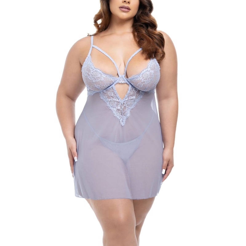 Elise Curvy Sheer Babydoll – 74-11532X – Brunnera BLUE 1X-2X