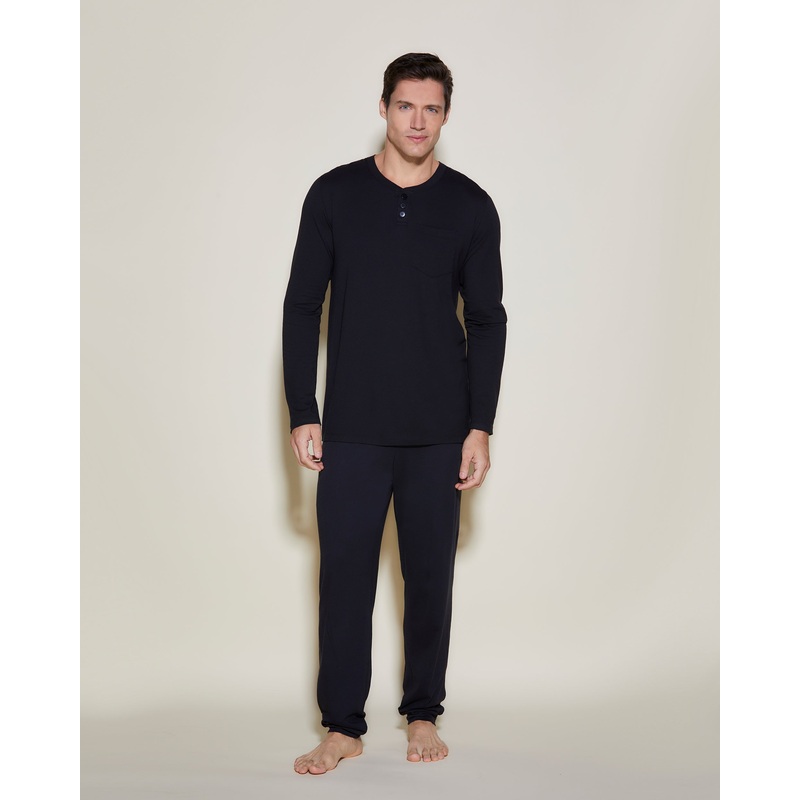 Henley & Jogger Pyjama-Set Fr Mnner Schwarz S