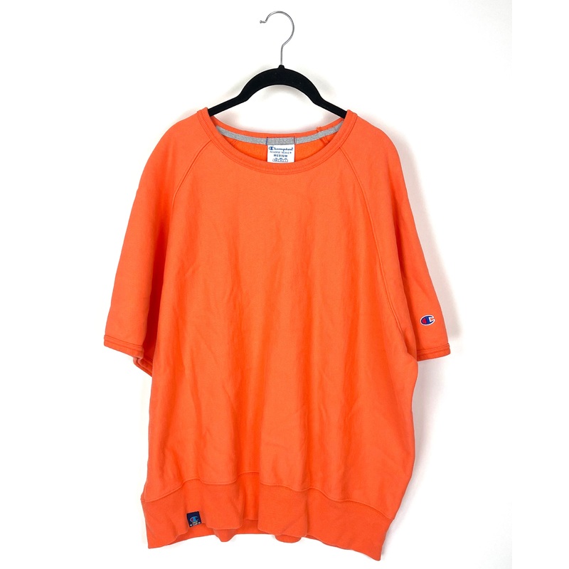 MENS Neon Orange Sweatshirt-Like Short Sleeve Shirt – Medium