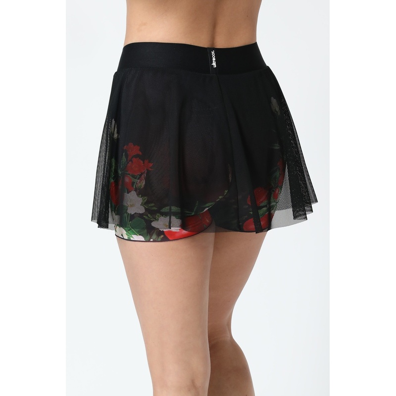 SPEED WOMENS FLORAL ECLIPSE MESH FLOUNCE TENNIS SKIRT NRO-CHRY XXS