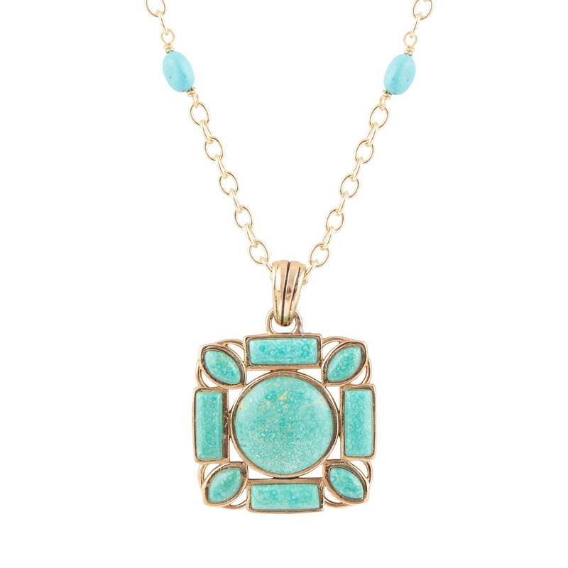 Squared Up Green Turquoise Pendant Necklace
