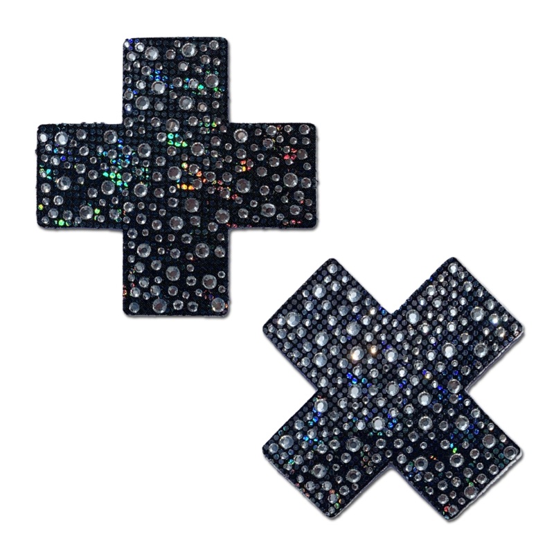 Plus X: Crystal Black Cross Nipple Pasties by Pastease