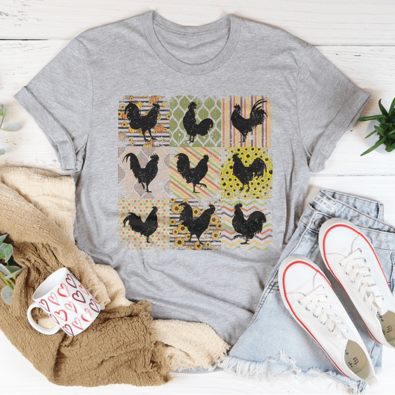 Boho Retro Chickens Tee Heather Prism Peach S