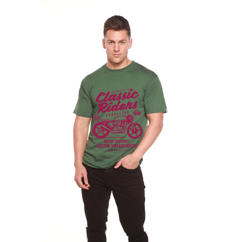 Classic Riders Men’s Bamboo Viscose/Organic Cotton Short Sleeve Graphic T-Shirt Medium Black