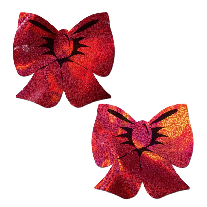 Coverage: Bow Red Holographic Breast Covers Support Tape by Pastease Red