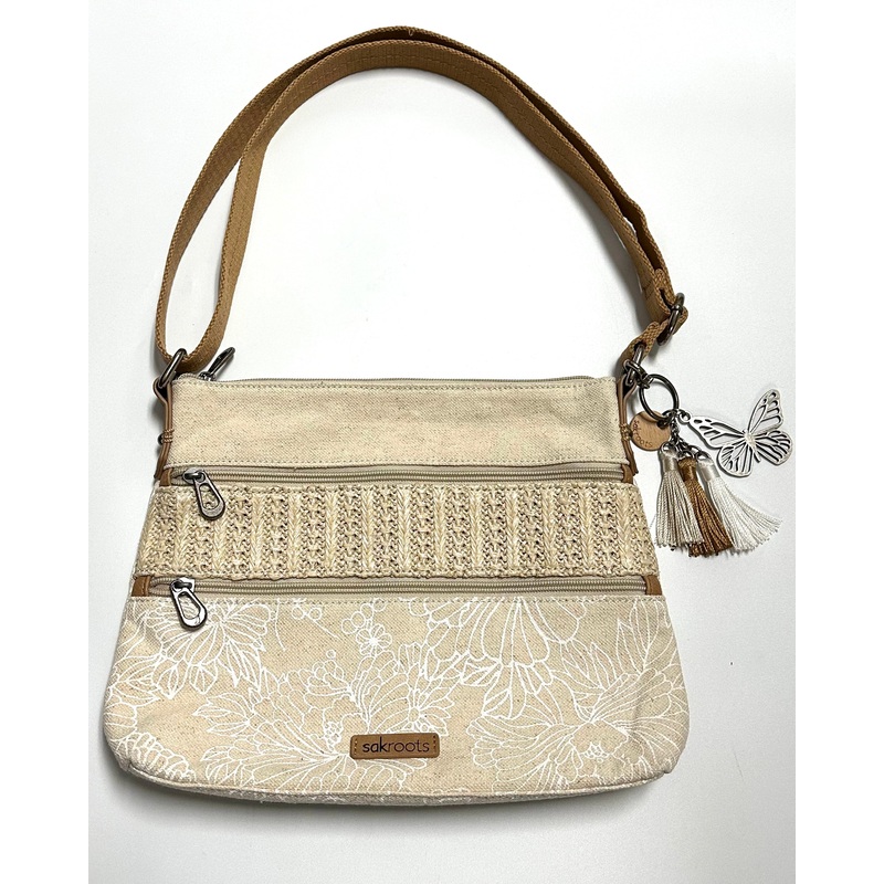 Cream Flower Pattern Crossbody Bag