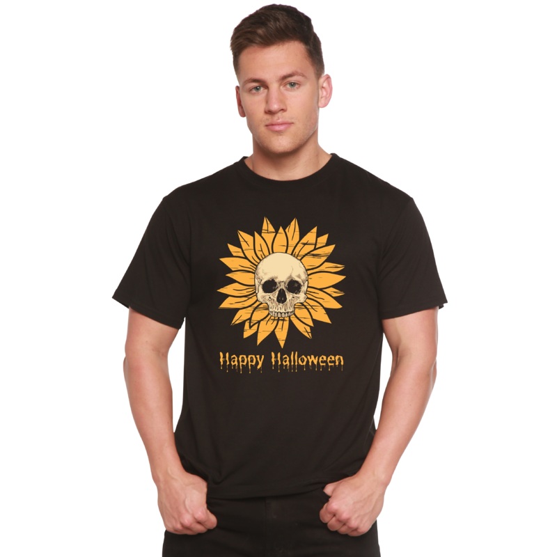 Happy Halloween Day Men’s Bamboo Viscose/Organic Cotton Short Sleeve Graphic T-Shirt Medium Black