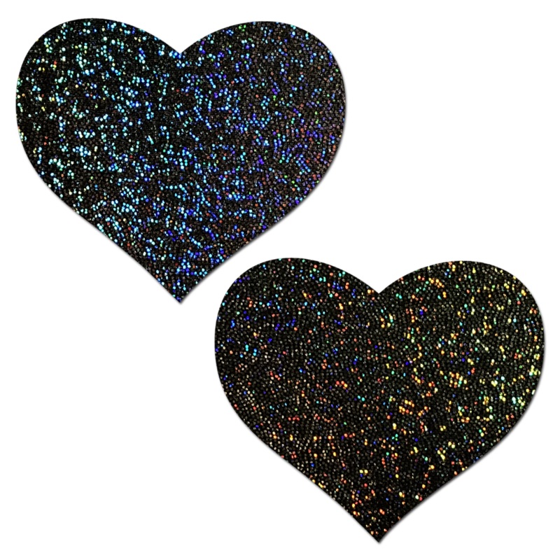 Love: Black Glitter Heart Nipple Pasties by Pastease o/s