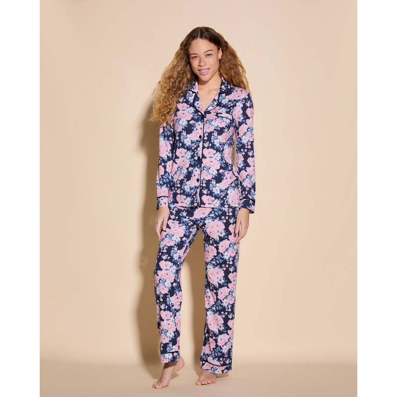 Pigiama Con Top A Maniche Lunghe E Pantaloni Navy Oversize Floral/Navy XS
