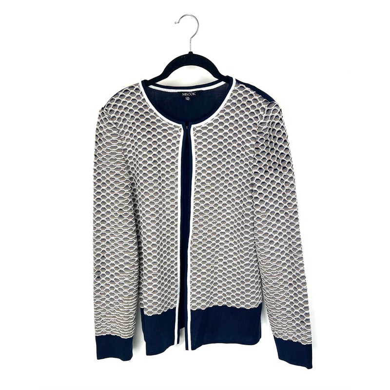 Tan and Navy Scalloped Zip Up Jacket – Extra Small