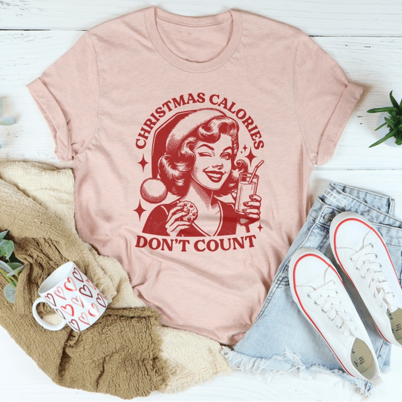 Christmas Calories Don’t Count Tee Heather Prism Peach S