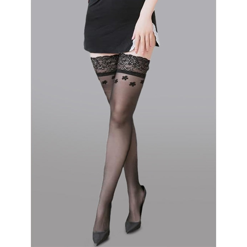 Flower Lace High Stockings BLACK F