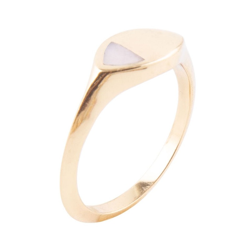 Signet Triangle Pink Opal and Bronze Ring 6