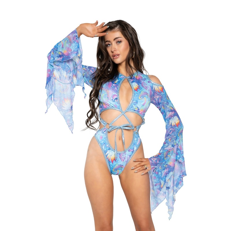 Spandex/Mesh Flow Bodysuit Butterfly S