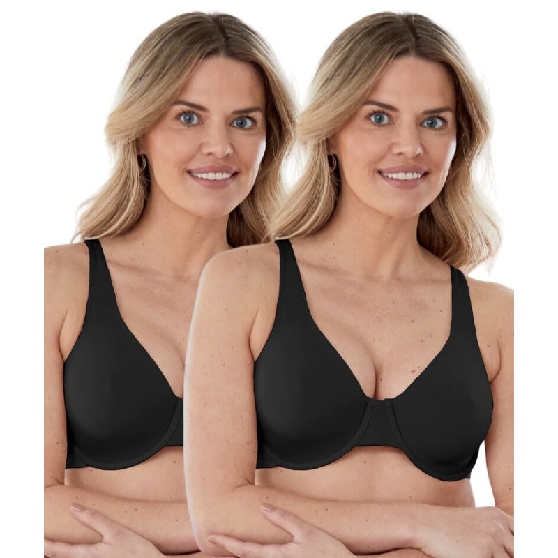 Bestform Unlined Cotton Stretch T-Shirt Bra with Underwire 2 Pack – Black 34B