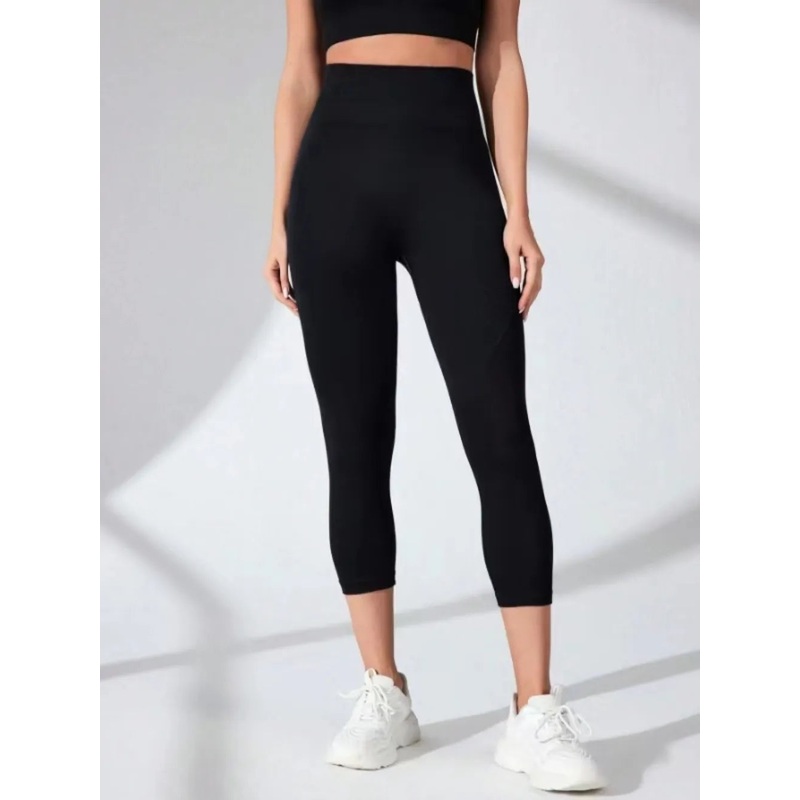 High Waist Cropped Active Leggings Black S