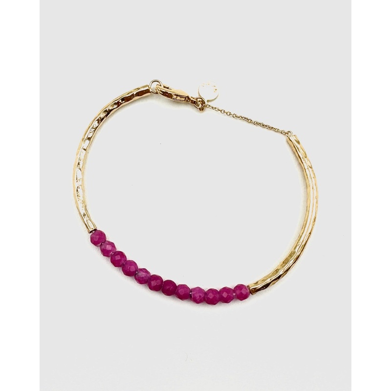 Pink Beaded Gold Bangle Bracelet