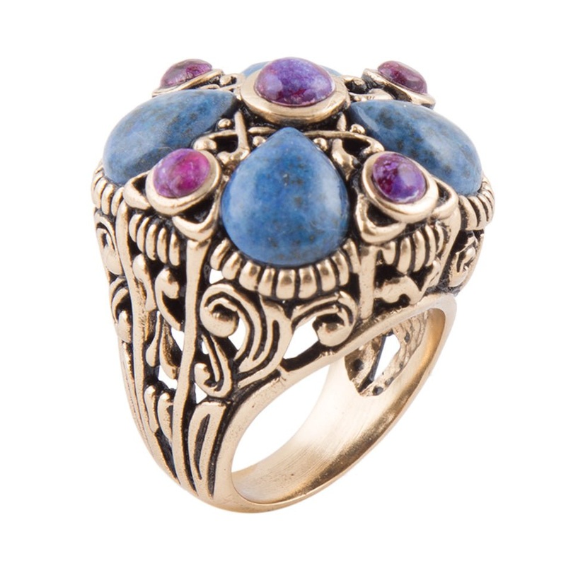 Purple Turquoise and Blue Lapis Golden Statement Ring 7