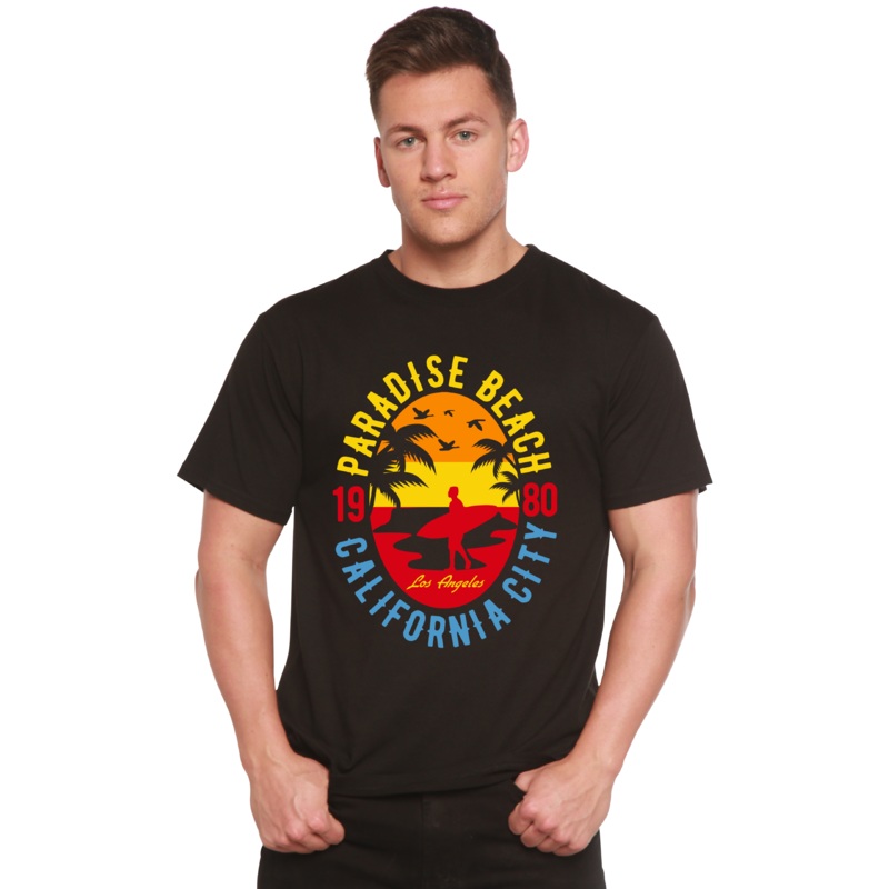 Sunshine Paradise Spun Bamboo Men’s Bamboo Viscose/Organic Cotton Short Sleeve Graphic T-Shirt Medium Black