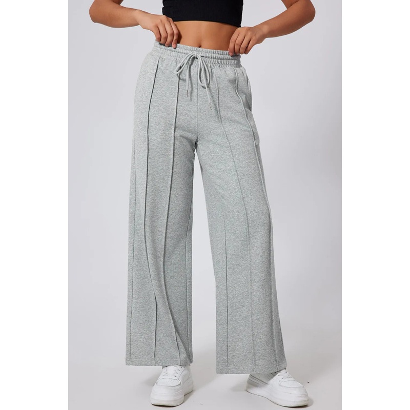 Drawstring Wide Leg Active Pants Gray S