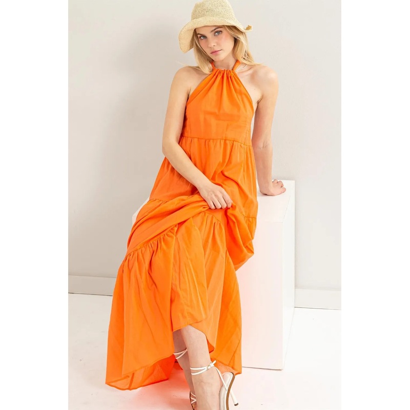 HYFVE Halter Neck Cover Up Maxi Dress Orange S