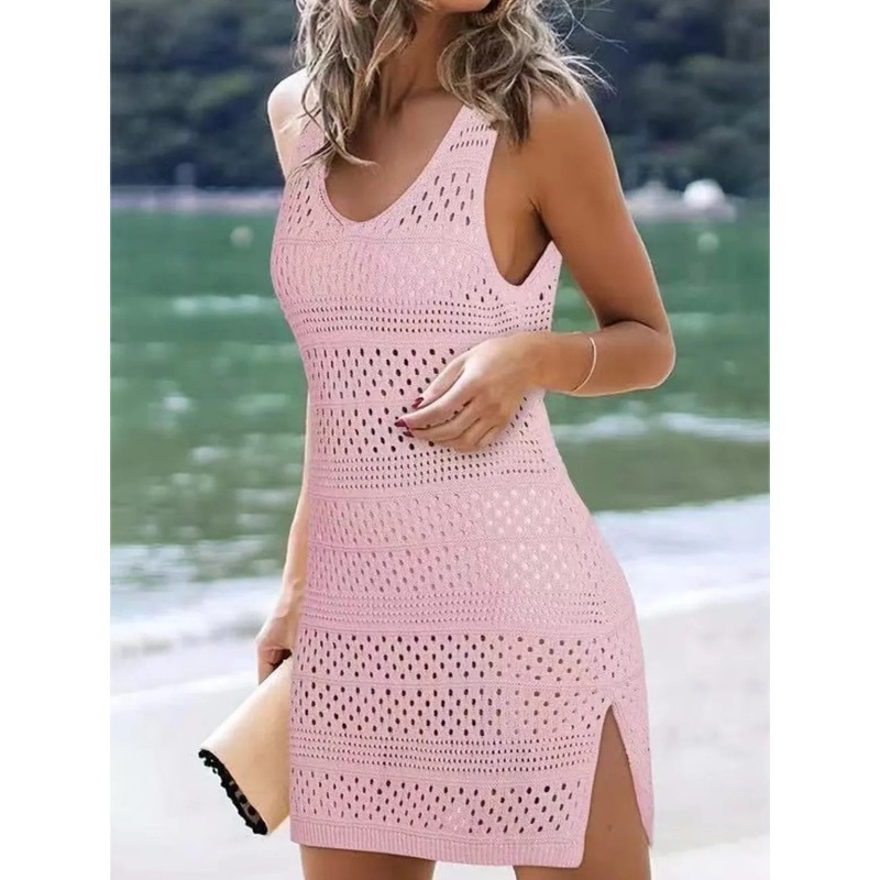 Openwork Scoop Neck Cover Up Dusty Pink S