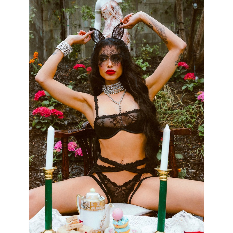 Pia Lace Push Up Half Cup Bandeau Bra Black S
