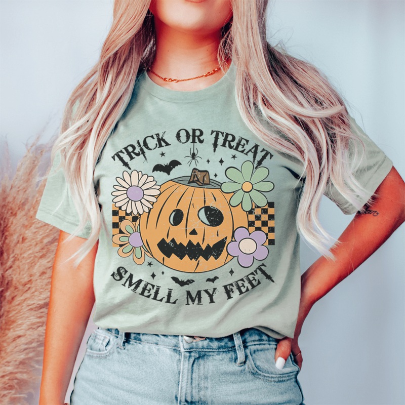 Trick Or Treat Smell My Feet Tee Heather Prism Dusty Blue S
