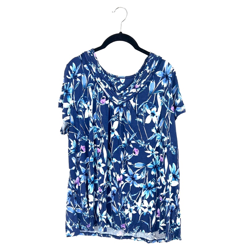 Blue And Purple Short Sleeve Floral Pajama Shirt – 1X