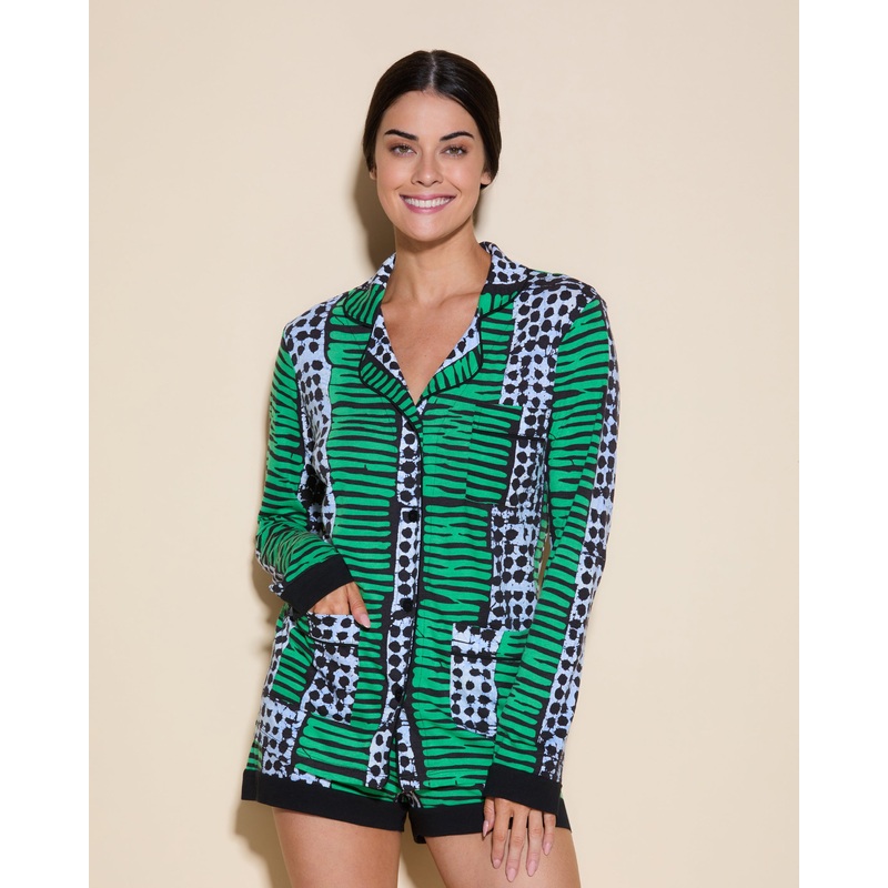 Conjunto De Pijama Con Camisa De Manga Larga Con Tres Bolsillos Y Pantalones Cortos Aggie XS