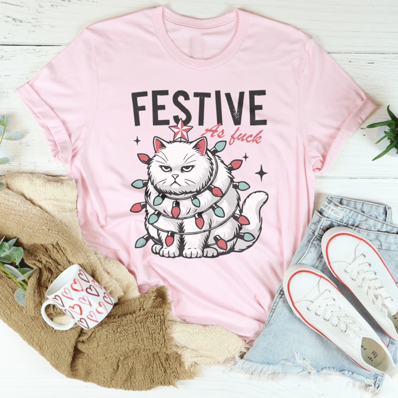 Festive As F-ck Tee Pink S