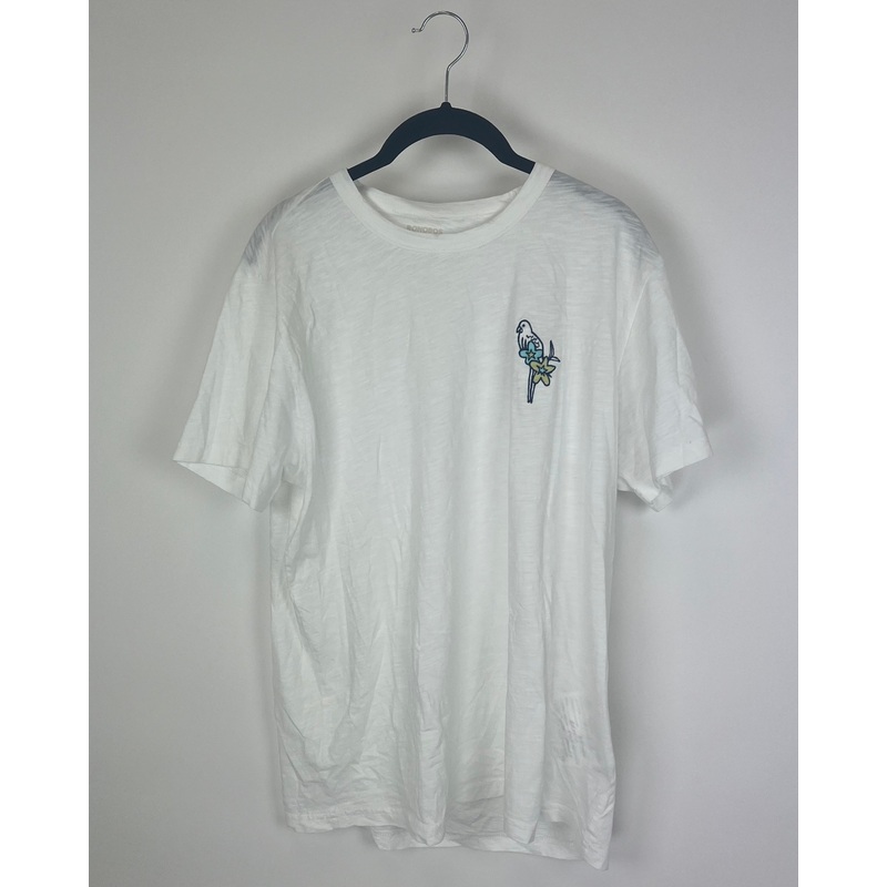 MENS Parrot Embroidered White Short Sleeve – Medium