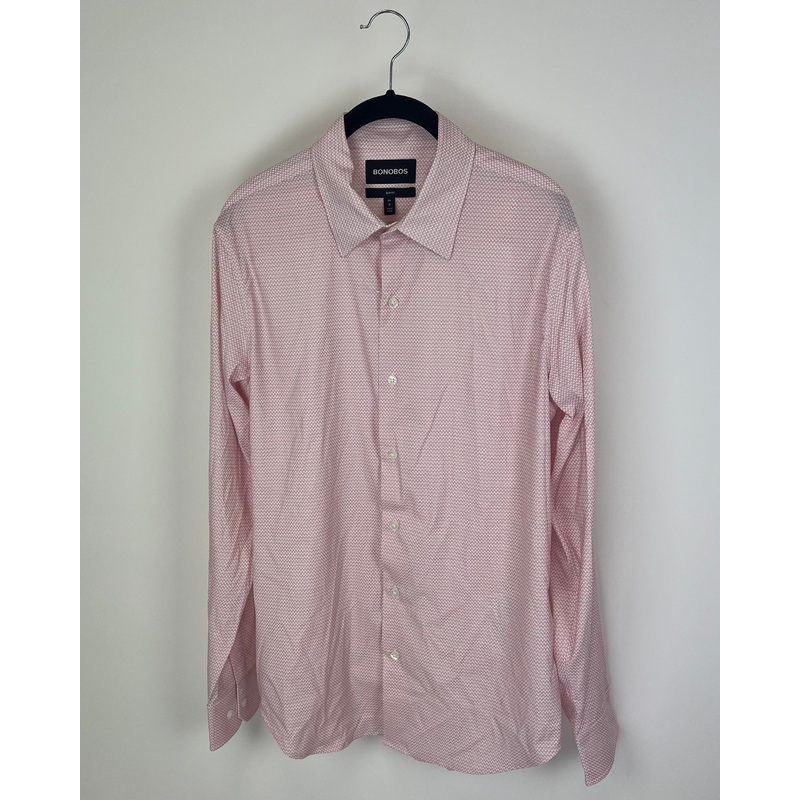 MENS Pink and White Geometric Patterned Shirt – Slim Fit Medium