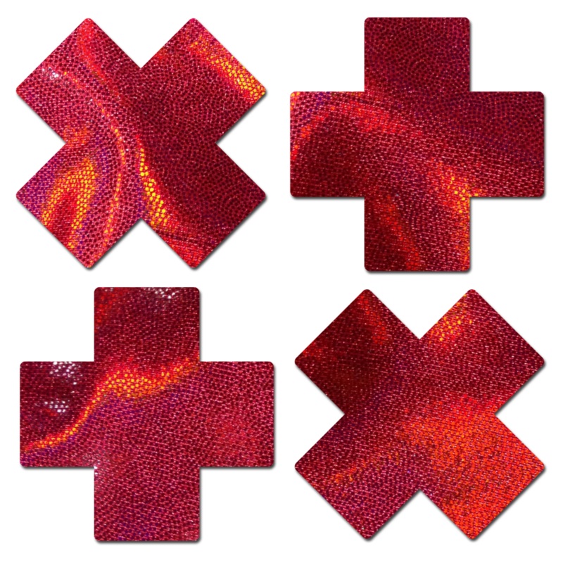 Petite Plus X: Two Pair of Small Liquid Red Cross Nipple Pasties by Pastease o/s Red