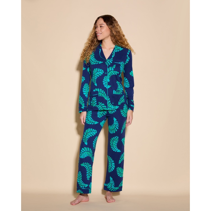 Schlafanzug Mit 3 Taschen, Langrmeliges Top Und Hose Leaf/Bright Teal XS