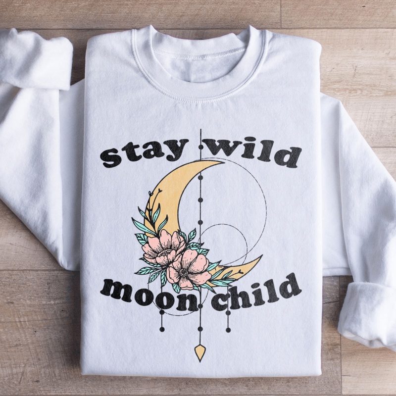 Stay Wild Moon Child Boho Sweatshirt Black S